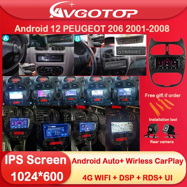 Radio Multimedia con GPS para coche, Radio con reproductor de vídeo, 2 Din,  Android 13, CarPlay, unidad principal, para Peugeot 206 CC, 2001, 2002,  2003, 2004, 2016 - AliExpress