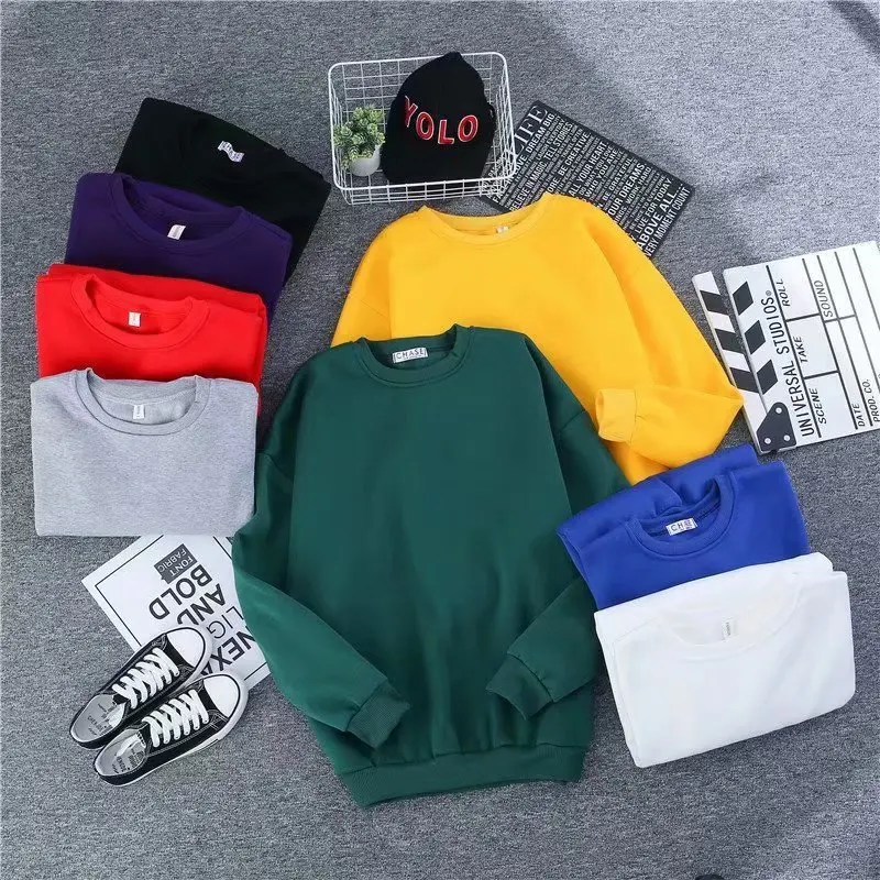 Casual Sweatshirts Men's Round Neck Pullover Solid Color Hoodless Top Loose Bottoming Shirt Fashion Men Clothes Streetwear
