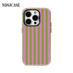 Luxury Double - Layer Phone Case with Pink and Green Vertical Stripes - iPhone 14 Plus (FLR - TS32249A1)