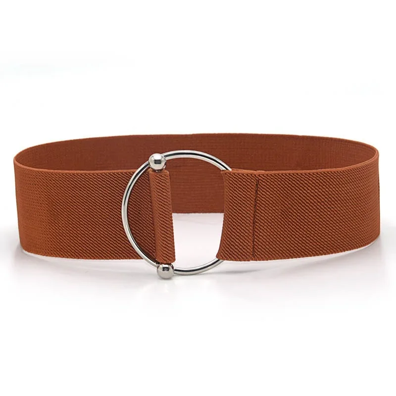 Women's Fashion Elastic Waist Belt with Round Buckle Decoration