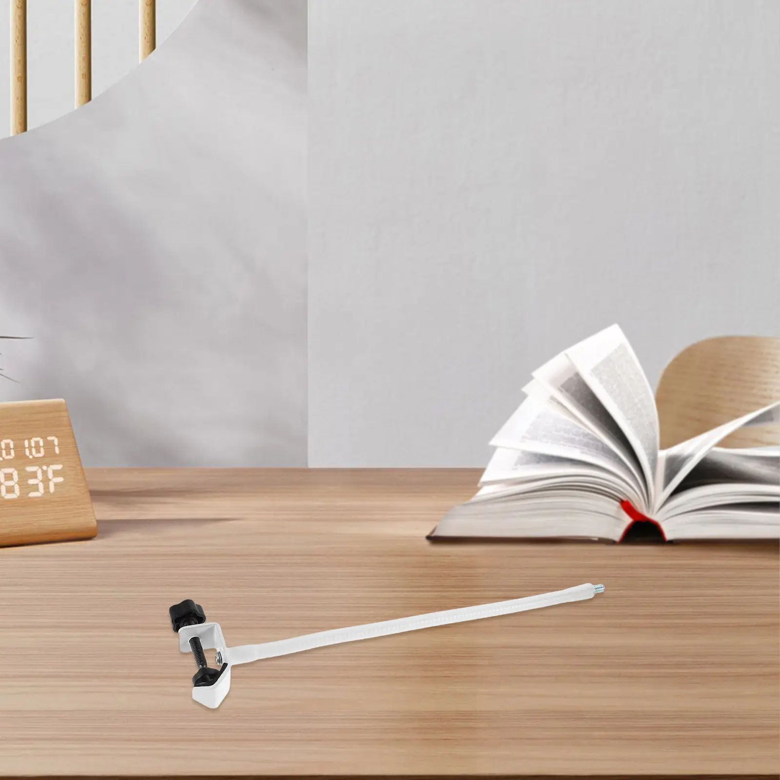 유연한 금속 구즈넥 마이크 스탠드, 탁상용 마이크 홀더(휴대폰 클램프 포함), 흰색, 고강도 데스크 클램프(라이브 방송용)