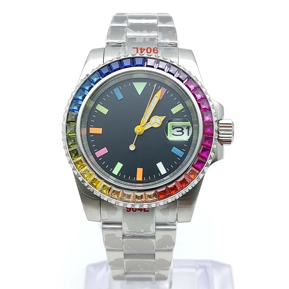 40MM Men's Watch Waterproof NH35 Movement Automatic Watch Color Diamond Ring Mechanical Men's Watch Luminous clock