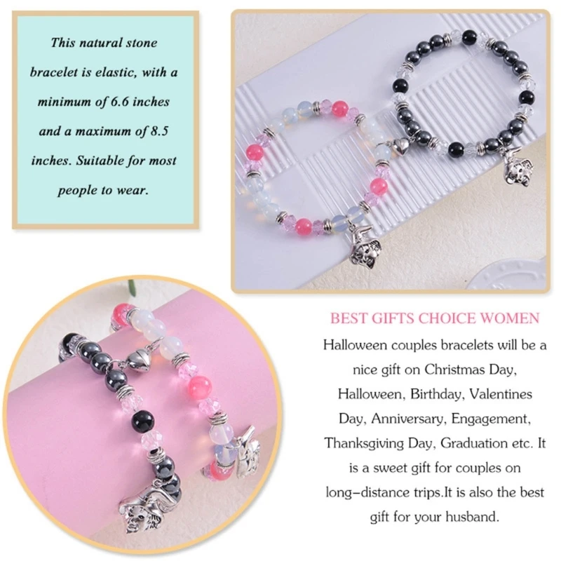 2 Pack Beaded Bracelet Couple Bracelet Pendant Bracelets Halloween Wrist Jewelry 3XUA