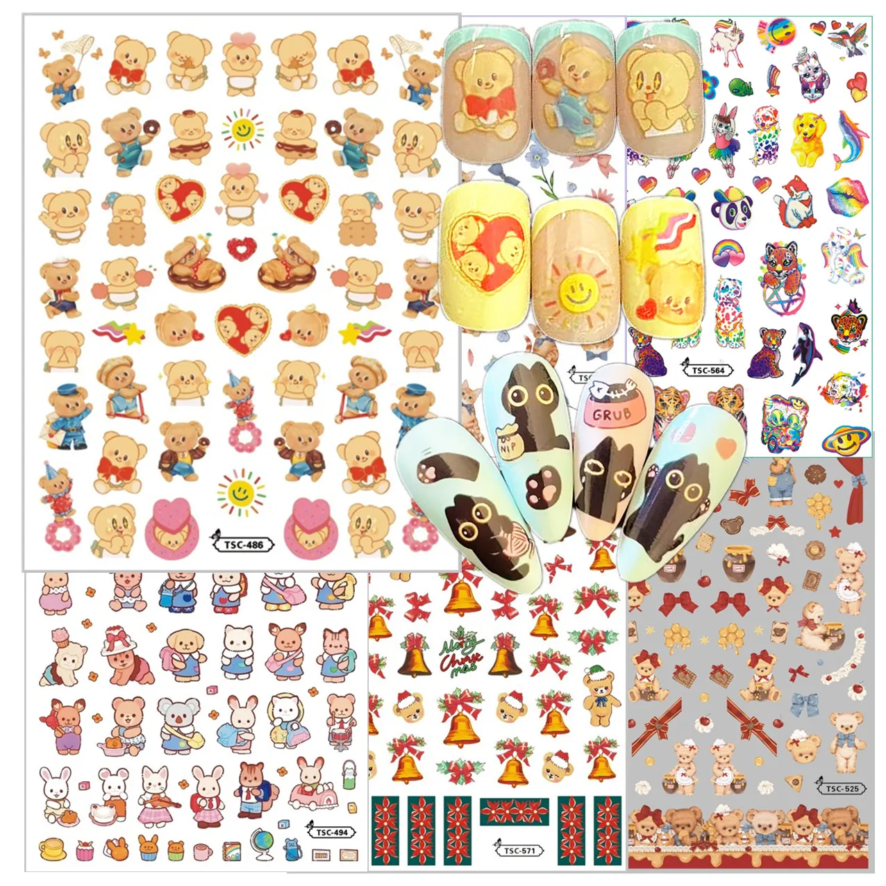 Anime cute cats Newest Cute Bear Xmas Bear Lisafran 3d Nail sticker Nail Decal