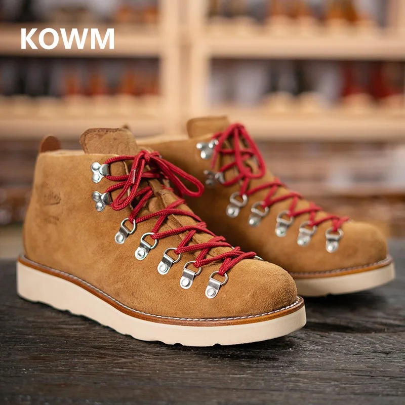 

KOWM Cowhide Hiking shoes men's Martin boots British trekking shoes thick soled cowhide high top motorcycle boots ankle sneakers