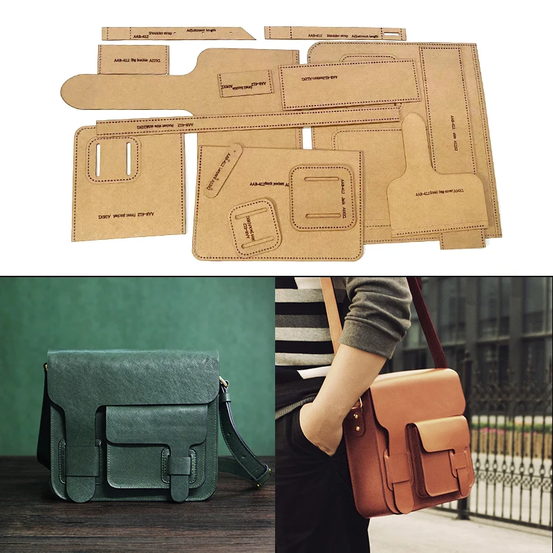 Description Picture 2 of item1Set DIY Hand Template Fashion men's crossbody bag Leather Craft Pattern Kraft Paper Stencil Sewing Pattern L30x29CM