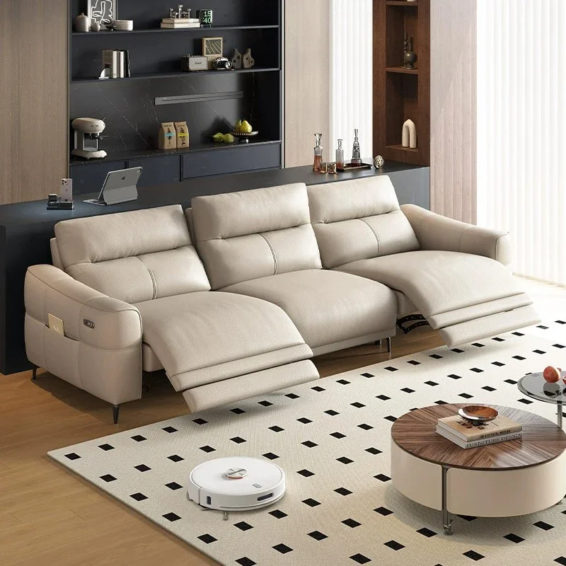 Electric Armrest Living Room Sofas Beige High Back Luxury Lazy Living ...