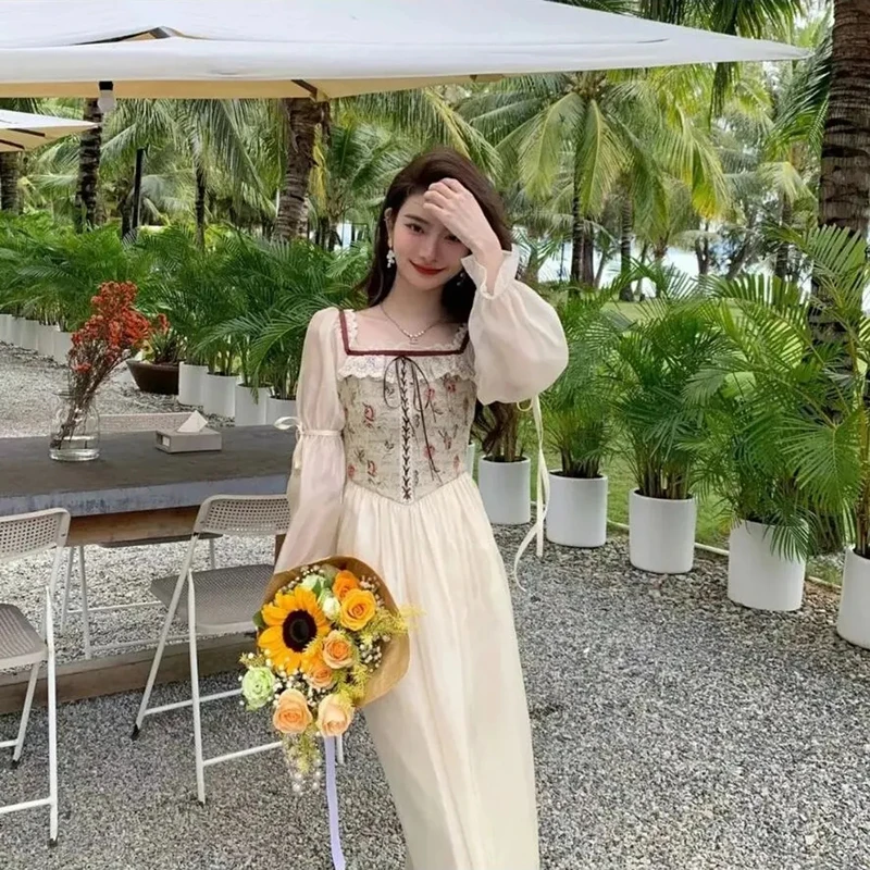 Sweet Flower Summer Dress Abito Da Donna Con Lacci Impiombati A Maniche Lunghe Tea Break French Slim Fit Show Slim Temperament Dress 2023 Marea