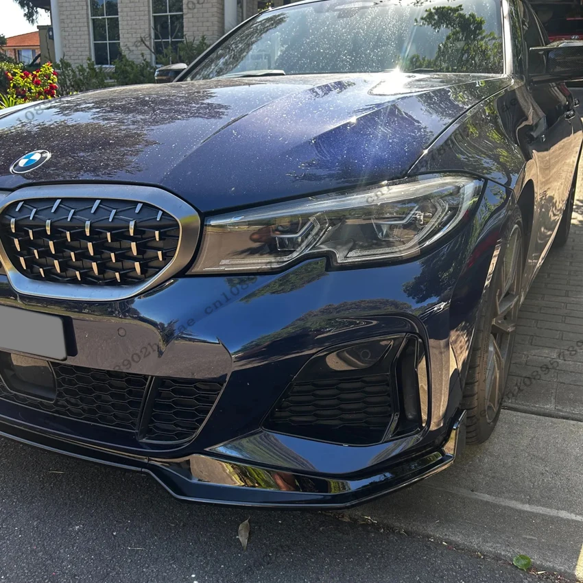BMW 3 시리즈 G20 G21 318i 320i 330i M340i xDrive 2019-2022 글로스 블랙/카본룩 프론트 범퍼 스플리터 디퓨저 프로텍터