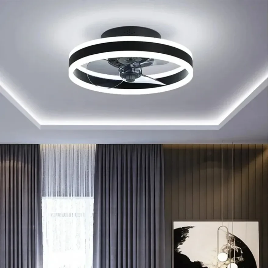 LED Ceiling Fan Light Simple Circular Intelligent Remote Control Dimming Light Living Room Bedroom Indoor Decoration Ceiling Fan