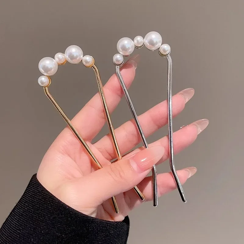 1/2pcs Simple Pearl Hairpins Korean U-shaped Metal Shell Hair Clip Pins Women Hair Sticks Bun Maker Styling Accessories hair accessory pearl hairpins hair stick hair clip
