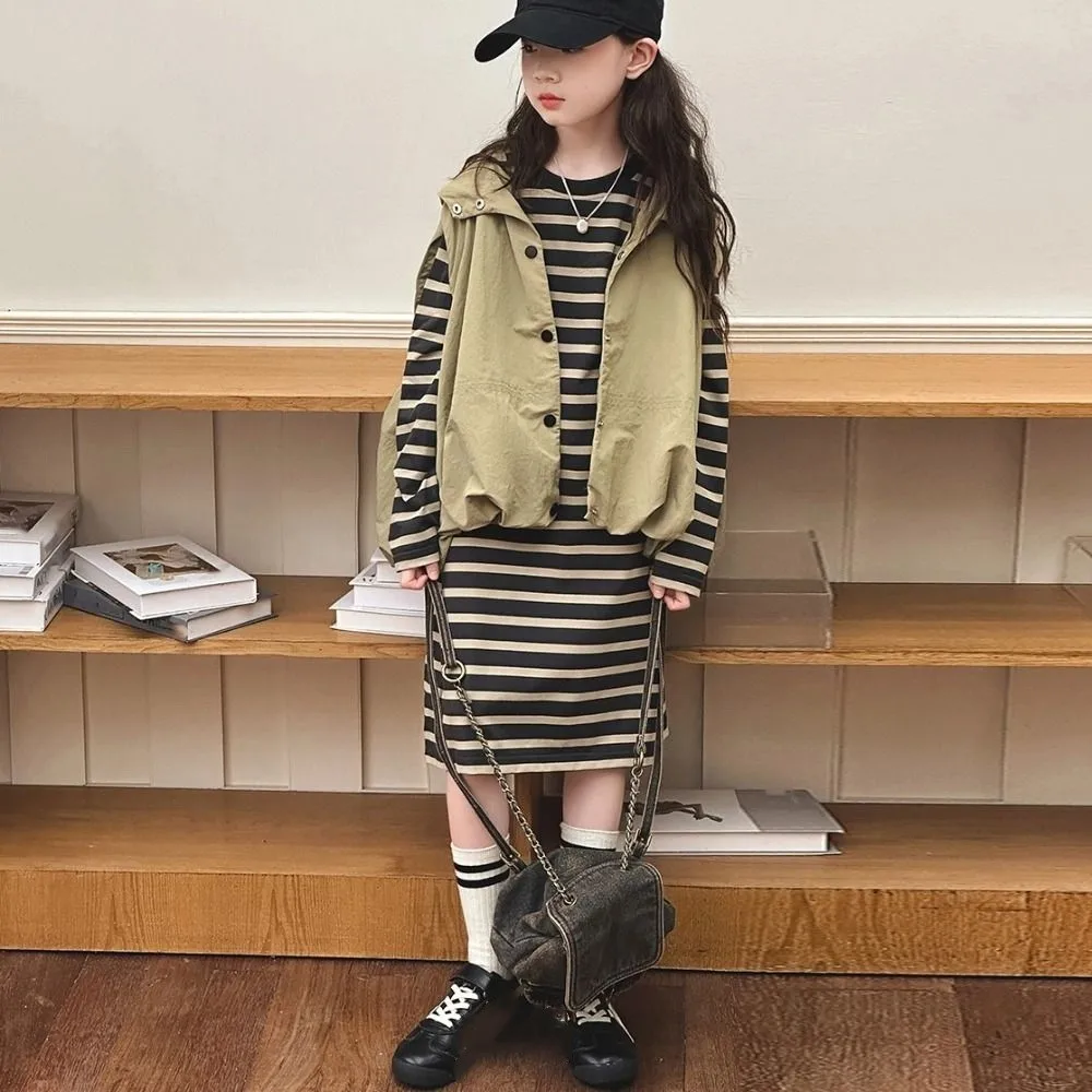 Fashion Y2K Children's Wear Suit Slim Fit Teens Waistcoat Dress Suit Autumn Summer Sweet Girls Clothes Set Summer