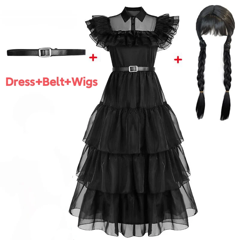

Wednesday Addams Cosplay For Girl Costume Vestidos For Kids Girls Mesh Party Dresses Carnival Costumes 5-14 Years Old 2023 New