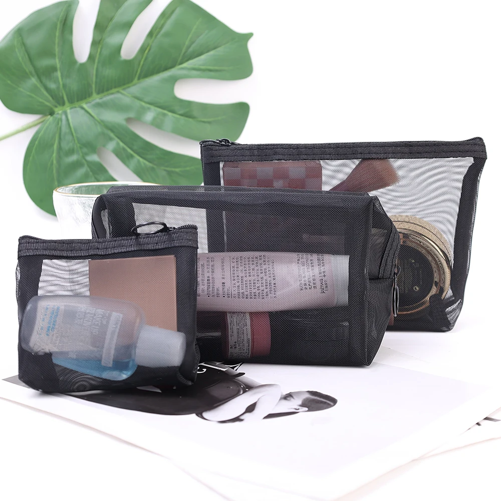 3PCS Women's Cosmetic Bag Mesh Storage Organizer for Cosmetics Pencil Case Travel Girl Brush Toilet Makeup Pouch Case makeup organizer cosmetic bag storage bag cosmetic storage bag toiletry bag makeup bag cosmetic case