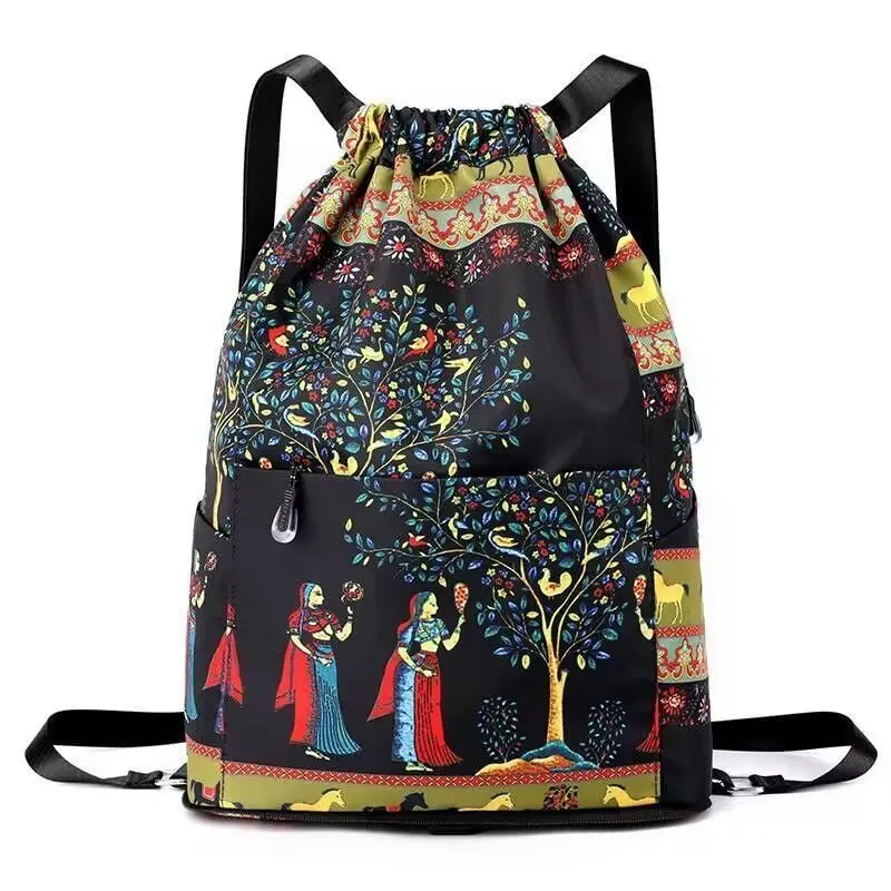 Foldable Waterproof Backpack Women Embroidered Drawstring Bag Multifunction  Travel Bag Woman Portable Large Capacity School Bag - AliExpress