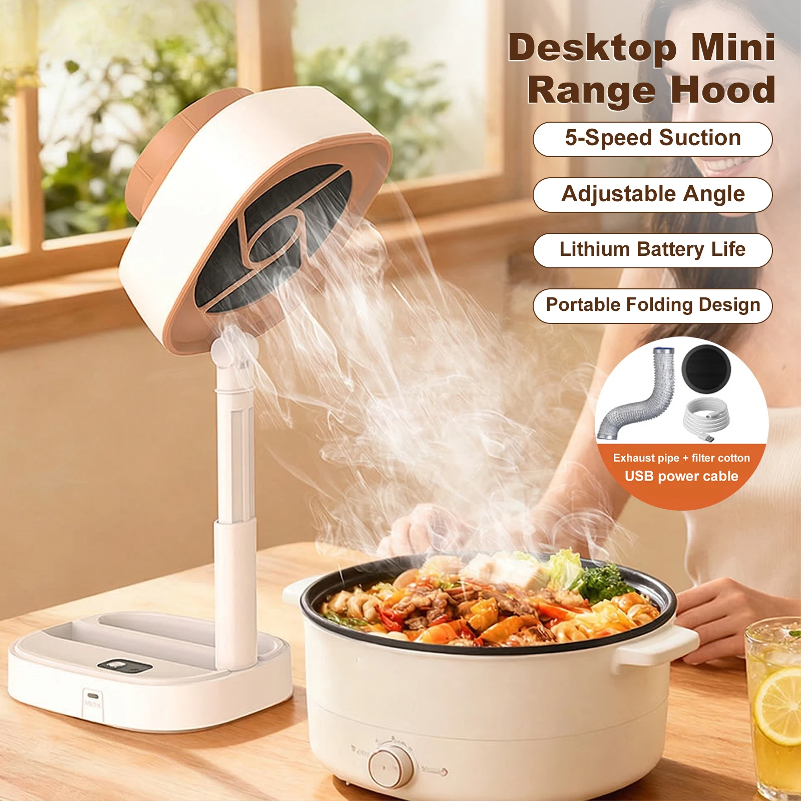 Adjustable Desktop Exhaust Fan Hood Hot Pot Smoking Machine Portable Table Smoke Purifier Filter Fan Home Kitchen BBQ Ventilator 2