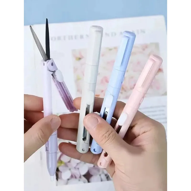 1PCS 간단한 접이식 종이 커터 칼 2 in 1 다기능 포켓 펜 모양 스크랩북 조각 커팅 도구
