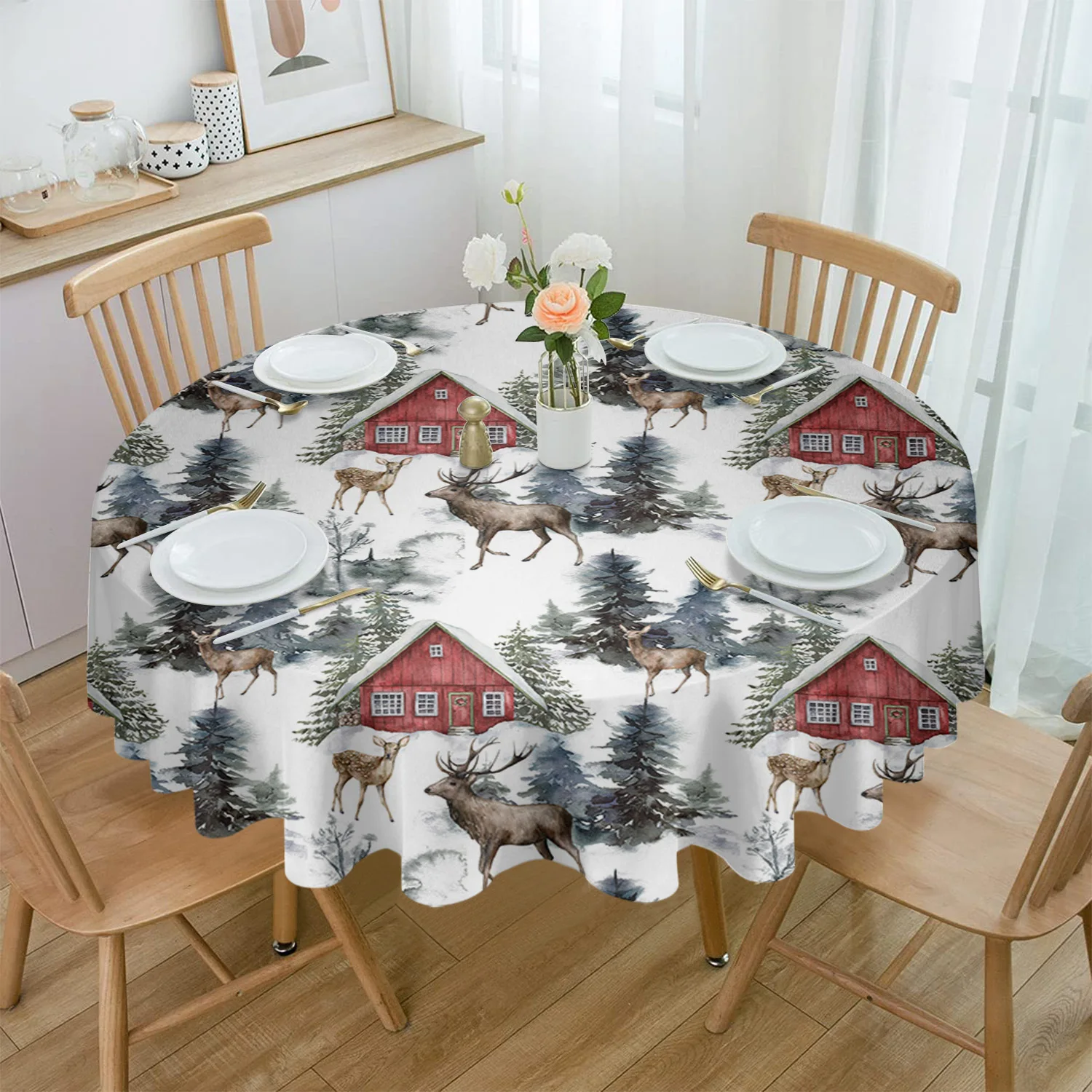 

Скатерть круглая водостойкая для рождественского фермерского стола