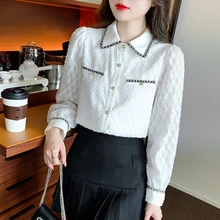 

Temperament White Chiffon Shirt Women's Spring Color Matching Shirt Top Button Up Blusas Mujer De Moda 2022 Verano Elegantes