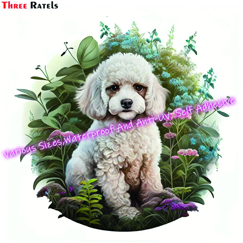 

Автомобильные аксессуары Three Ratels M133 с акварелью, пудель, щенок, декоративные автомобильные наклейки, виниловые водонепроницаемые наклейки