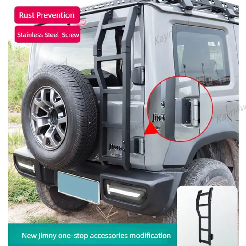 Off Road 4x4 Car Accessories Aluminum Tailgate Climbing Ladder For SUZUKI Jimny JB64 JB74 Tailgate Climbing Luggage Rack Ladder, car ladder