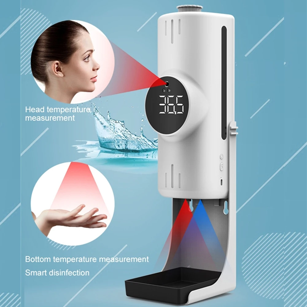 

Dual Ir temperature Alarm Automatic Drip Spray Foam Alcohol Hand Sanitizer Soap Dispenser