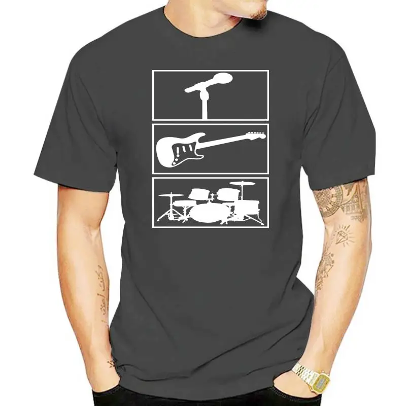 

Rock Roll Microphone Electric Guitar Battery Drums Music Song Men T-shirt AM69