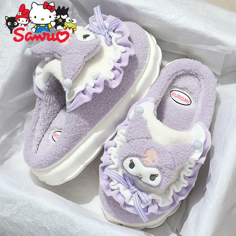 

Sanrio Kuromi Hello Kitty Melody Cinnamoroll Pochacco Cotton Slippers Women's Autumn Winter Cute Indoor Home Warm Plush Slippers