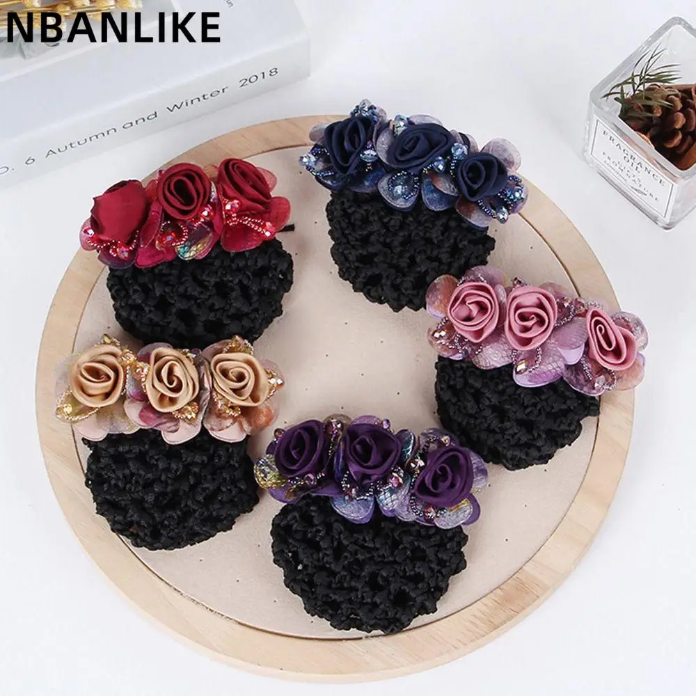 

Korean Style Elegant Mesh Bun Net Vintage Crystal Hairnet Cover with Spring Clip Hair Accessories