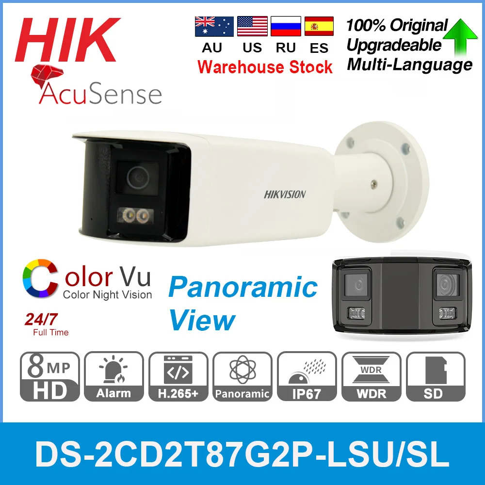Hikvision IP Camera DS-2CD2T87G2P-LSU/SL 8MP 4MP Panoramic ColorVu 4K Bullet Stroble Light Audio POE CCTV Surveillance Outdoor