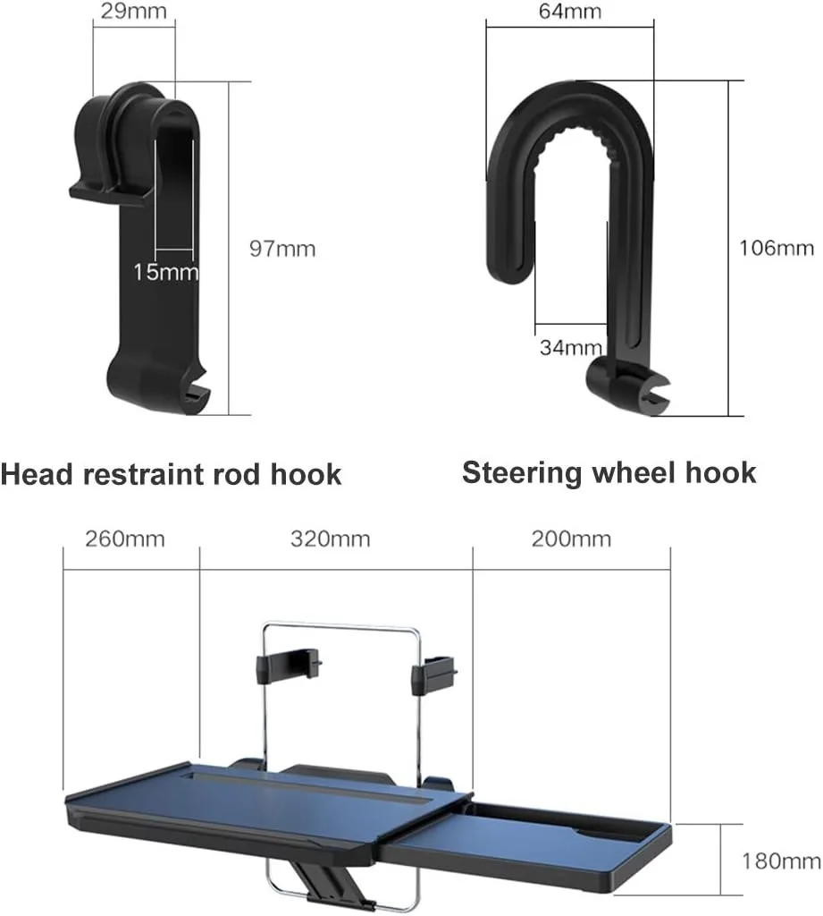 2 in 1 Car Steering Wheel Desk Food Desk Car Back Seat Tray Table for Eating Food Drink and Writing Laptop Work