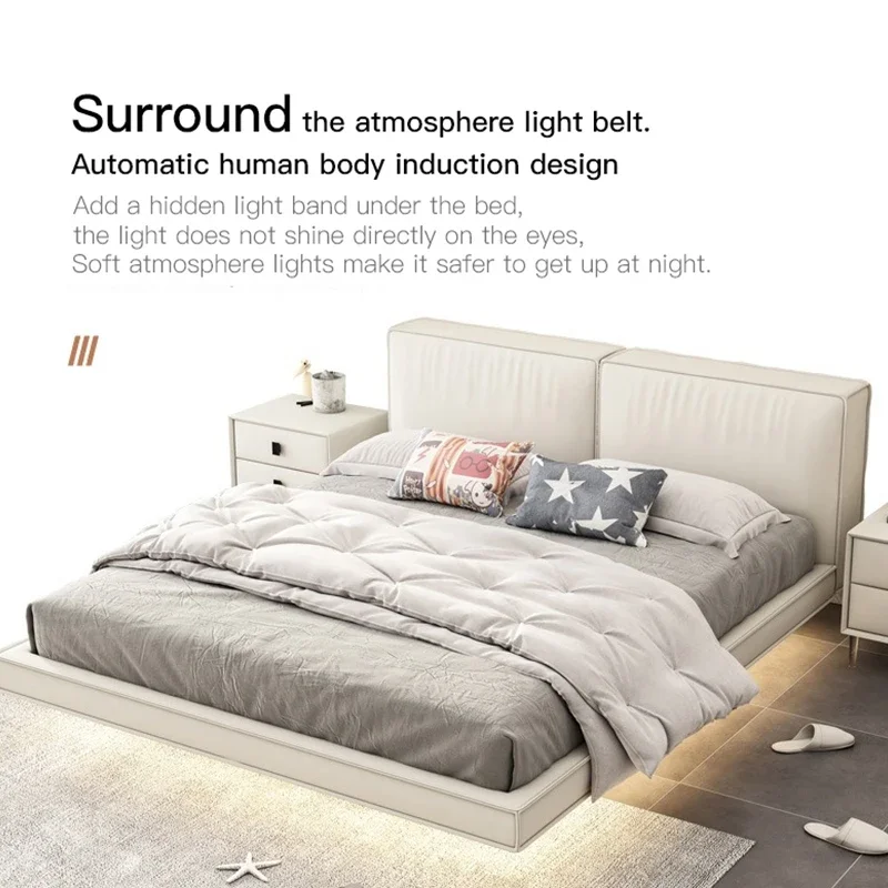 White Leather Beds Minimalist Home Furniture Queen Bed Frame Small Apartment 150 Nordic Bedroom Set