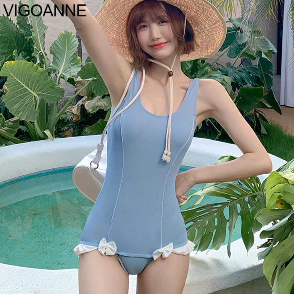 

VigoAnne Solid Strapped Swimwear Women 2023 Sexy Push Up One Piece Swimsuit Korean Slimfit Monokini Backless Hollow Bathing Suit