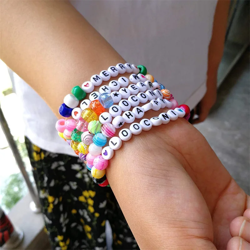 Acrylic English Alphabet Letter Beads 1400pcs/Box Set Kits With Stretch Cords For Bracelets Jewelry Accessories