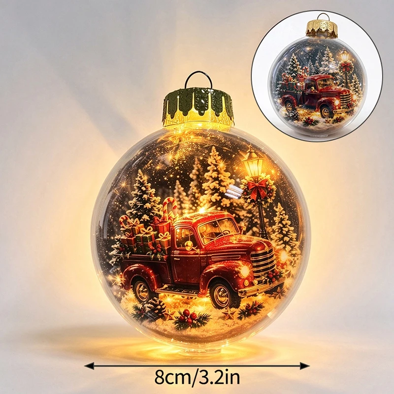 Leuchtende Weihnachtskugel zum Aufhängen, transparenter Acryl-Anhänger mit Weihnachtsmann-Motiv und Licht, Weihnachtsbaumdekoration, Navidad – S12