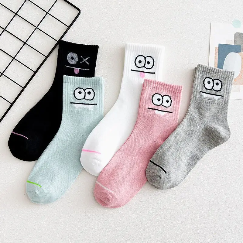 5 Pairs of Cute Expression Autumn and Winter Socks Korean Version of the New College Wind Tube Socks Students All Match Socks
