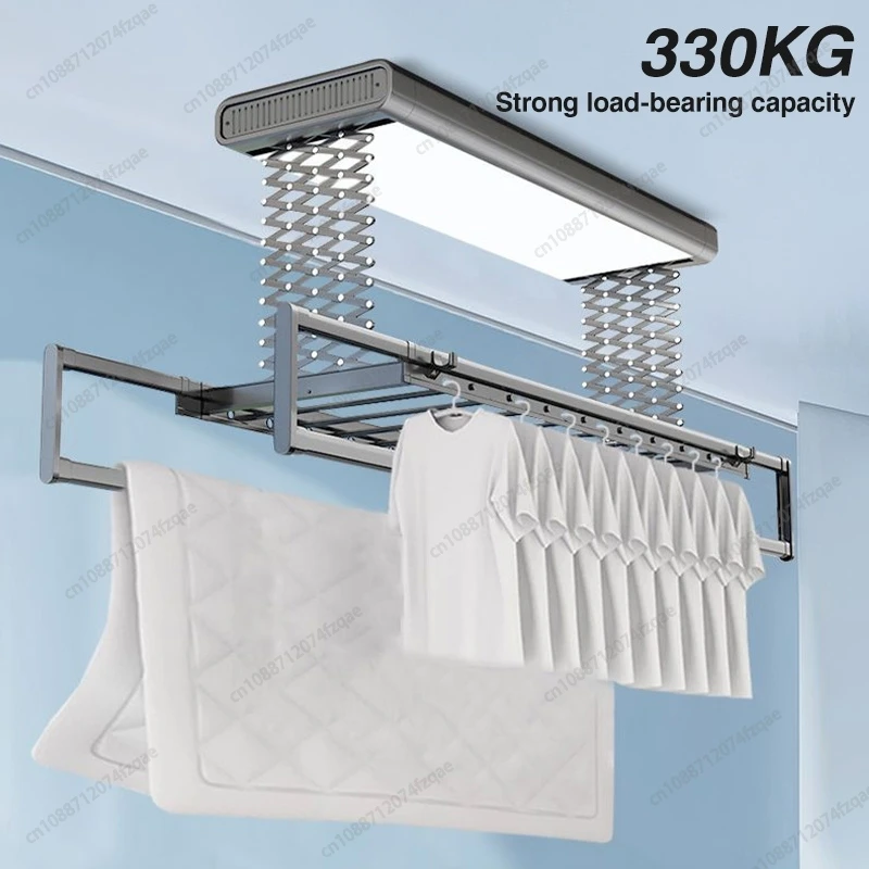 Home Balcony Electric Remote Control Lifting Clothes Drying Rack Aluminum Alloy Lighting Drying Foldable Clothes Drying Rack 2