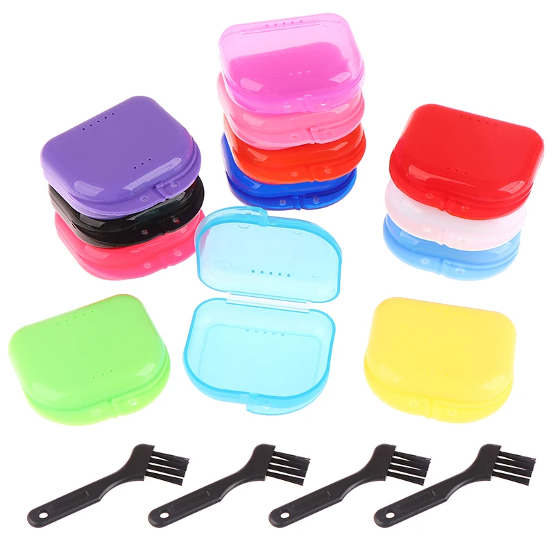 

Plastic Fake Teeth Orthodontic Case Dental Retainer Mouth Guard Denture Storage Box Oral Hygiene Supplies Organizer With Brush