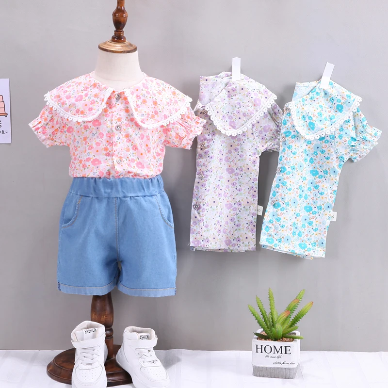 

QQH-BabyClothesToddler girlClothes0-5 Years Old Summer Short-Sleeved Shorts Suit Baby Printed Shirt Casual Shorts Two-Piece Suit