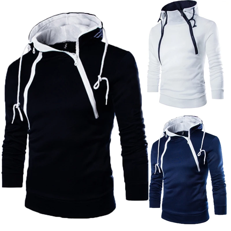 Description Picture 3 of itemPersonality Men's Hoodies Long Sleeve Zipper Hooded Sweatshirt High Neck Boy Sweatshirt Jacket Coat Black Hoodie