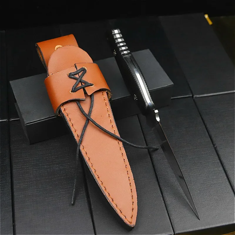 Japanese mirror light portable tactical knife outdoor hunting straight knife survival tool outdoor fishing + leather cover