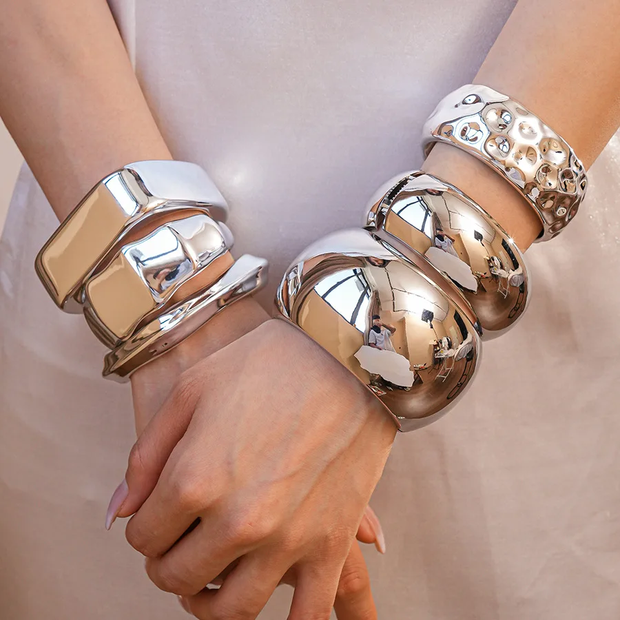 11 Styles Silver Color Acrylic Bracelet for Women Men Irregular Geometric Wide Bracelets Cuff Bangles Hand Jewelry Pulseras 1
