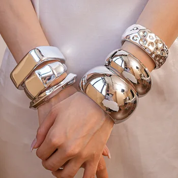 11 Styles Silver Color Acrylic Bracelet for Women Men Irregular Geometric Wide Bracelets Cuff Bangles Hand Jewelry Pulseras 1