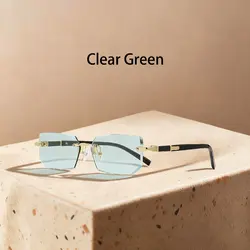 Gradient Lens Luxury Rimless Fashion Sunglasses with Metal Frame (ClearGreen)