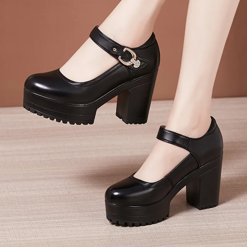 Small Big Size 32-43 Block Heel Platform Shoes 2022 Fall Spring Med Heels Pumps Ladies Wedding Work Shoes for Office
