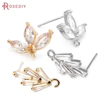 4PCS 18K Gold Color Brass with Zircon Tree Leaf Leaves Stud Earrings Pins High Quality Diy Jewelry Making Supplies for Women