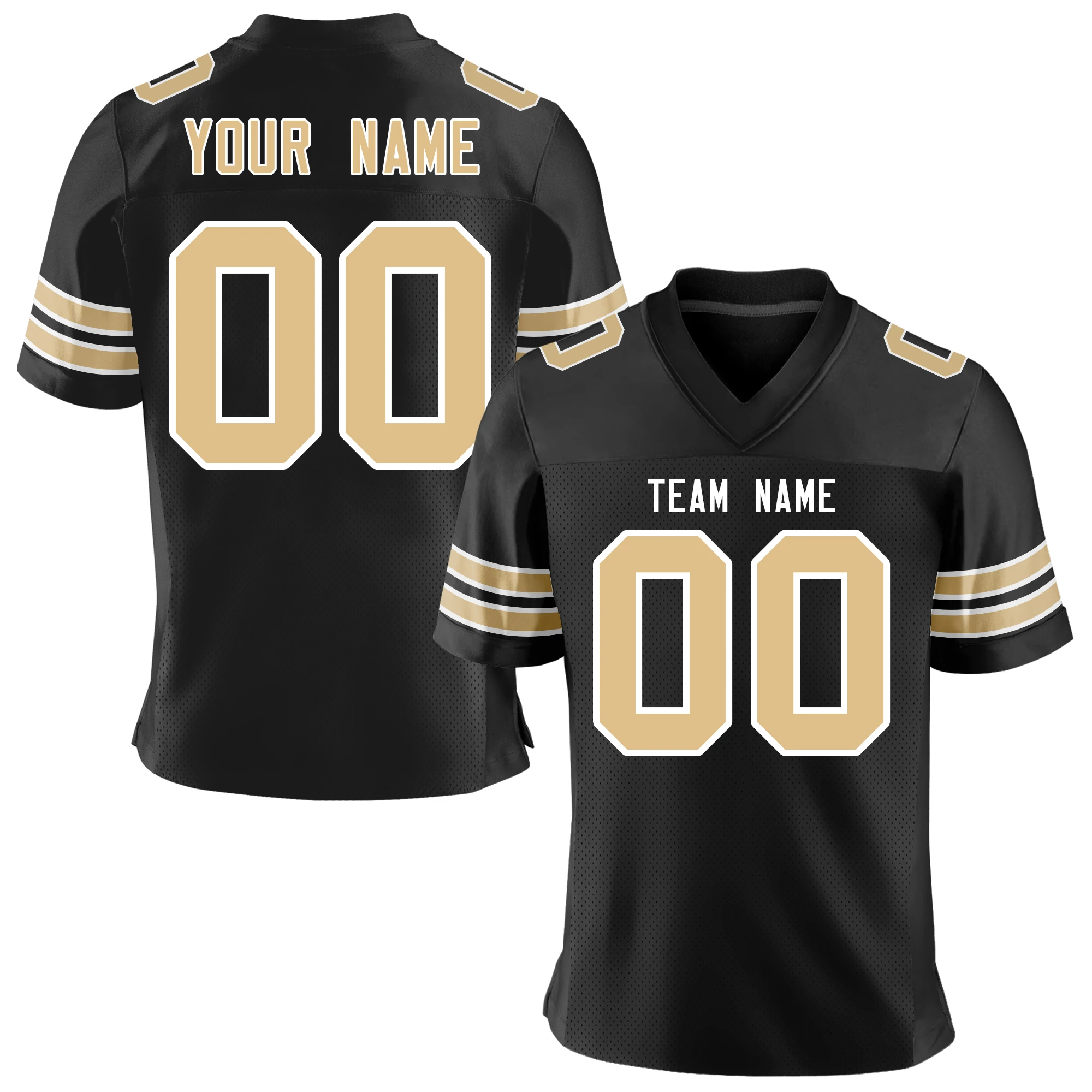 Customized Team Name Glitter Women's Football Jersey Shirt, Black Gold