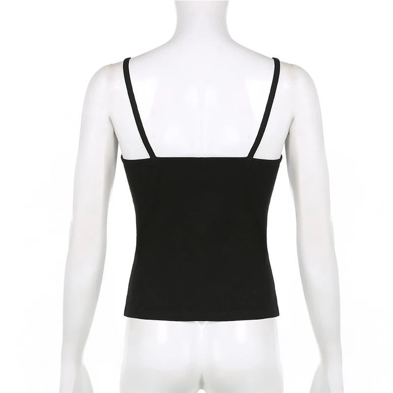 Sexy Falten Knöpfe ärmellose Crop Top schwarz Vintage Y2k Korsett Tops lässig Basic T-Shirt – Detail 7