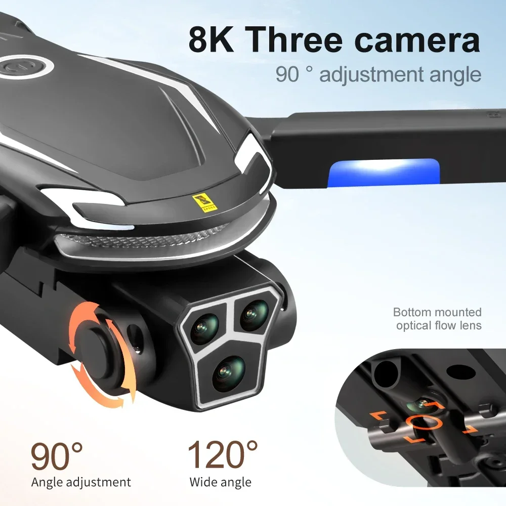 V888 Brushless Drone 8K Professional HD Triple Camera Obstacle Avoidance No GPS Optical Flow Positioning RC Quadcopter Toys drone quadcopter