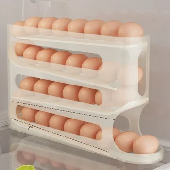 4 Layers Automatic Rolling Egg Holder Rack Fridge Egg Storage Box Container Kitchen Refrigerator Egg Dispenser Fridge Organizer 2